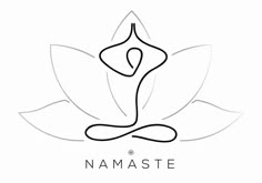 the namaste logo is shown in black and white, with a line drawing of a