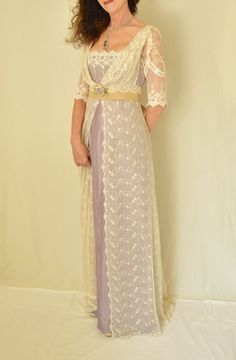 Lace Wedding Dress Edwardian Downton Abbey Titanic by twinBdesigns Wedding Dress Edwardian, Titanic Dress, 1910s Fashion, Tea Party Dress, Under Dress, Edwardian Fashion, Moda Vintage, Historical Dresses