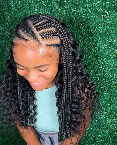 Fulani Braids Hairstyles With Rubber Bands, Feed In Braids In Front Curly Hair In Back, Braids That Frame The Face, Designed Braids Hairstyles Black, Braids With Hair Out In The Back, Fendi Braids, Hairstyles For Paris, Cornrows With Curly Weave In The Back, Simple Black Braided Hairstyles