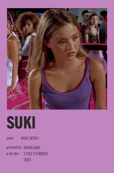 an advertisement for the movie suki with a woman in purple shirt and other people