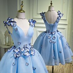 Butterfly Dress Prom, Blue Butterfly Dress, Ballet Stage, Fairy Fancy Dress, Cute Cocktail Dresses, Gowns Couture, Stage Dance, Quinceanera Ideas, Cute Homecoming Dresses