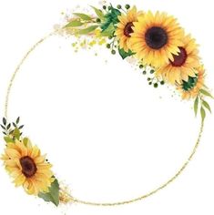 watercolor sunflowers and greenery arranged in a circle