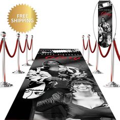 an image of a star wars movie poster on the carpet with red ropes around it