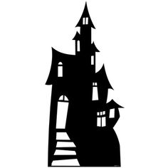 a black and white silhouette of a house with windows on the roof, in front of a steeple