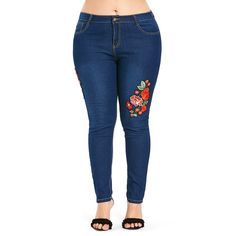 Plus Size High Waisted Flower Jeans - Denim Dark Blue - 3O81436512 - Original Design-Women's Clothing, Bottoms  #Bottoms #Original #DesignWomen's #Clothing # #Bottoms Jeans Cheap, Zipper Flowers, Flower Jeans, Trendy Plus Size Clothing, Flower Applique, Plus Size Womens Clothing, Plus Size Jeans, Cut Jeans, High Waisted Denim