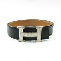 Authentic HERMES Constance belt Cowhide Leather Black Brown SHW... Dolce Gabbana Belt, Hermes Constance, Leather Belts Men, Ostrich Leather, Reversible Belt, Leather Silver