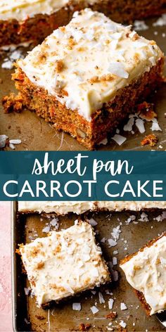 sheet pan carrot cake with white frosting on top