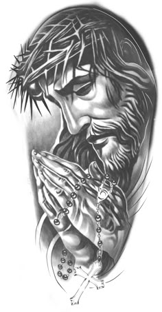 a drawing of jesus holding his hands together