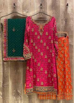 Mehendi Dresses, Mehndi Dress, Bridal Shirts, 3 Piece Outfit, Fuschia Pink, Club Color, Color Club