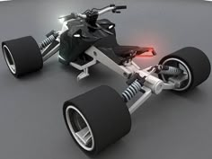 an image of a futuristic vehicle with wheels and lights in the front wheel, on a gray background