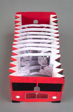 a red and black box with pictures inside