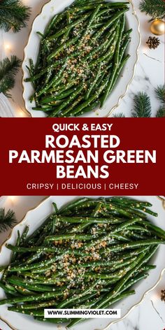 roasted parmesan green beans on a white plate