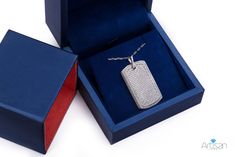 Sterling Silver Military Pet Tag CZ Pendant with Necklace - Artisan Carat Soldier Necklace, Dog Tag Pendant, Luxury Silver Dog Tag Necklace, Military Necklace, Vintage Silver Dog Tag Necklace, Zodiac Pendant, Cz Pendant, Yellow Gold Pendants, Pet Tags