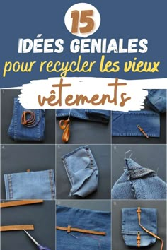 the instructions for how to sew jeans in french and english, with pictures showing how to