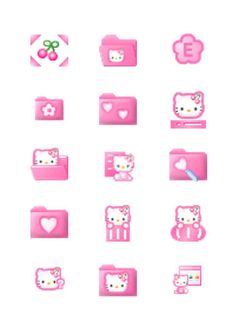 the hello kitty icons are pink and white