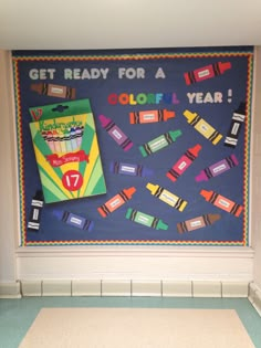 a classroom bulletin board with candy bars and the words get ready for a colorful year