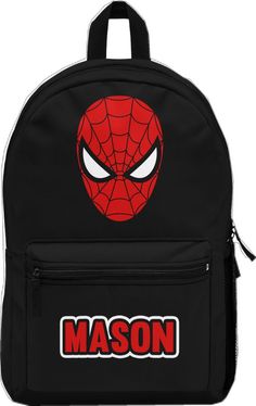 Themed School Backpack, Themed Backpack For School, Themed School Backpack With Character Print, Red Character Bag For School, Themed Black School Backpack, Themed Character Print School Bags, Themed Black Backpack For School, Novelty Student Backpack, Novelty Standard Backpack For Students