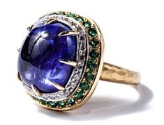 Gemme Couture jewelry – “Byzantine Times” Ring with Tanzanite Cabochon, Emerald and Diamonds Tanzanite Ring, Exclusive Jewelry, Precious Gems