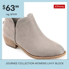 Show off versatile style with the side-split buckle booties by Journee Collection. These ankle booties have soft faux suede uppers that rise to the ankles and highlight a side-split detail and back zippers with tassel accents.Features: Lightweight, ComfortClosure Type: ZipperShaft Circumference: 9 1/2 InchesBoot Shaft Height: 3 1/2 InchesShoe Heel Height: 1 1/2 InchesUpper/Outer Base Material: 100% PolyuretheneSole Material Content: 100% PolyurethaneToe Type: Closed Toe, Round ToeHeel Style: Bl… Buckle Booties, Journee Collection, Side Split, Versatile Style, Ankle Booties, Faux Suede, Block Heels, Bootie Boots, Heel Height