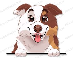 a brown and white dog with his tongue hanging over a black signboard that says,