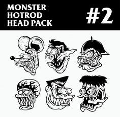 the monster head pack is shown in black and white, with different facial expressions on it