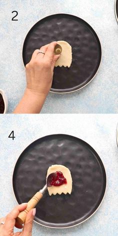 the process for making homemade peanut butter cookies is shown with two pictures showing how to make them