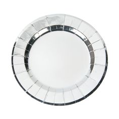 a shiny silver plate on a white background