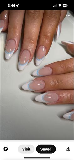 Blue And White French Tip, Hoco Nails, Teen Nails, White French Tip, Girly Acrylic Nails, Summery Nails, Basic Nails, Casual Nails, Classy Acrylic Nails