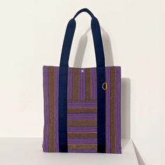 Goodee Bassi Market Tote Mimosa & Purple Stripe | Goodee Handwoven Fabric, Community Engagement, Market Tote, Positive Change, Everyday Items, Mimosa, Key Holder, A Bag, Fashion Photo