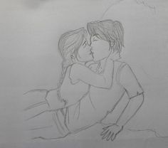 a drawing of two people hugging each other