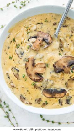 Vegan Cream of Mushroom Soup. A creamy fall soup recipe! Paleo Mushroom Soup, Dairy Free Cream Of Mushroom, Vegan Cream Of Mushroom Soup, Vegan Cream Of Mushroom, Creamy Soup Recipes, Coconut Milk Soup, Grain Free Diet, Dairy Free Cream, Mushroom Soup Recipes