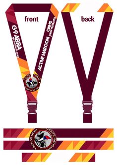 the front and back side of two lanyards with ribbons attached to each one