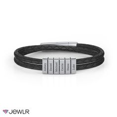 This simple and elegant bracelet features vertical engravable bars, which make it a modern classic. Our braided leather double wrap bracelet in sterling silver is available in three sizes and is secured with a stainless steel snap lock clasp for just the right fit. Personalize by choosing 1-6 bars to engrave with the names of loved ones, significant dates, or special words. Valentines Gift Guide, Double Wrap Bracelet, Bar Bracelet, Special Words, Mens Leather Bracelet, Elegant Bracelet, Bar Bracelets, Braided Leather, Modern Man