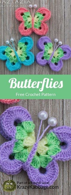 crochet butterfly pattern with the text, simple butterfly free crochet pattern