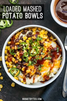 loaded mashed potato bowls with black beans, corn and jalapenos