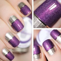 #nail #nails #nailart Nail Art Viola, Two Tone Nails, Purple Nail Art, Finger Nails, Nails And Hair, Short Nail Designs