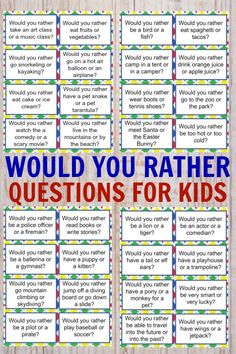 the words would you rather know what to do with these question cards for kids?