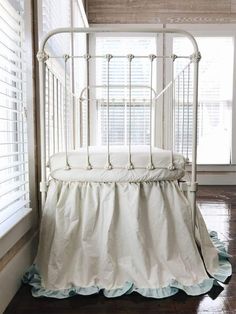 Ivory + Mist | Ruffled Crib Skirt Basic Farmhouse, Beige Crib, Farmhouse Crib, Crib Dust Ruffle, White Crib Skirt, Baby Boy Crib Bedding Sets, Ruffle Crib Skirt, Boys Crib Bedding Sets, Girl Crib Bedding Sets