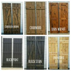 six different types of wooden doors with the words black stain painted on each one side