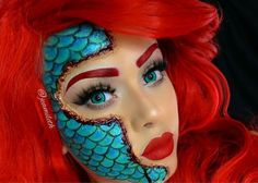 Mermaid Face, Makeup Zombie, Fantasy Make-up, Mermaid Halloween, Disney Makeup, Theatrical Makeup