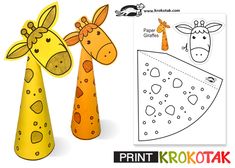 two paper giraffes are standing next to each other