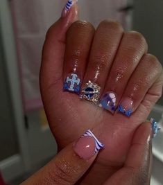 Night Themed Nails, Aqua Nail, Blue Nails Bling, Blue Nauls, Short Dark Blue Nails, Short Acrylic Nails Designs Blue, Nails For 10yrs Old, Nail Ideas Square, Medium Freestyle Nails