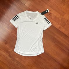 Adidas Running Aeroready Shirt Size Xs, Lightweight, Slightly Sheer Great Quality, Reflective Adidas T Shirt Woman, Sports Shirts Women, White Athleisure Top With Three Stripes Branding, White Short Sleeve Tops With Three Stripes, Adidas White Fitted T-shirt, White Athleisure Tops With Three Stripes, White Short Sleeve Tops With Three Stripes Branding, Adidas White Sports Top, Adidas White Athleisure Top