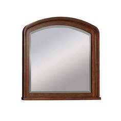 an arched wooden mirror on a white background with clippings to the bottom half