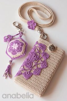 a crocheted purse and keychain are shown on an instagram page