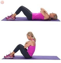 a woman doing an exercise on a purple mat