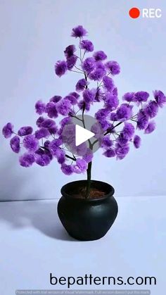 a potted plant with purple flowers in it on a white background and the caption reads, be patterns com