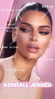 Chin Piercing Women, Lip Filler Ideas, Liquid Rhinoplasty, Kendall Jenner Lip Fillers, Eyebrows Lifting, Eyebrow Lifting, Botox And Fillers, Liquid Rhinoplasty Before And After, Lifted Eyebrows