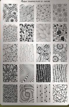 a bunch of different designs on a sheet of paper with the words may stamp plate 22 nature