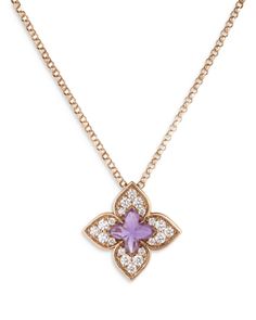 Roberto Coin 18K Rose Gold Venetian Princess Carnevale Amethyst & Diamond Flower Pendant Necklace, 16-17 Diamond Flower Pendant, Character Wardrobe, Roberto Coin, Diamond Guide, Flower Pendant Necklace, Diamond Flower, Rose Gold Diamonds, Flower Pendant, Diamond Gemstone